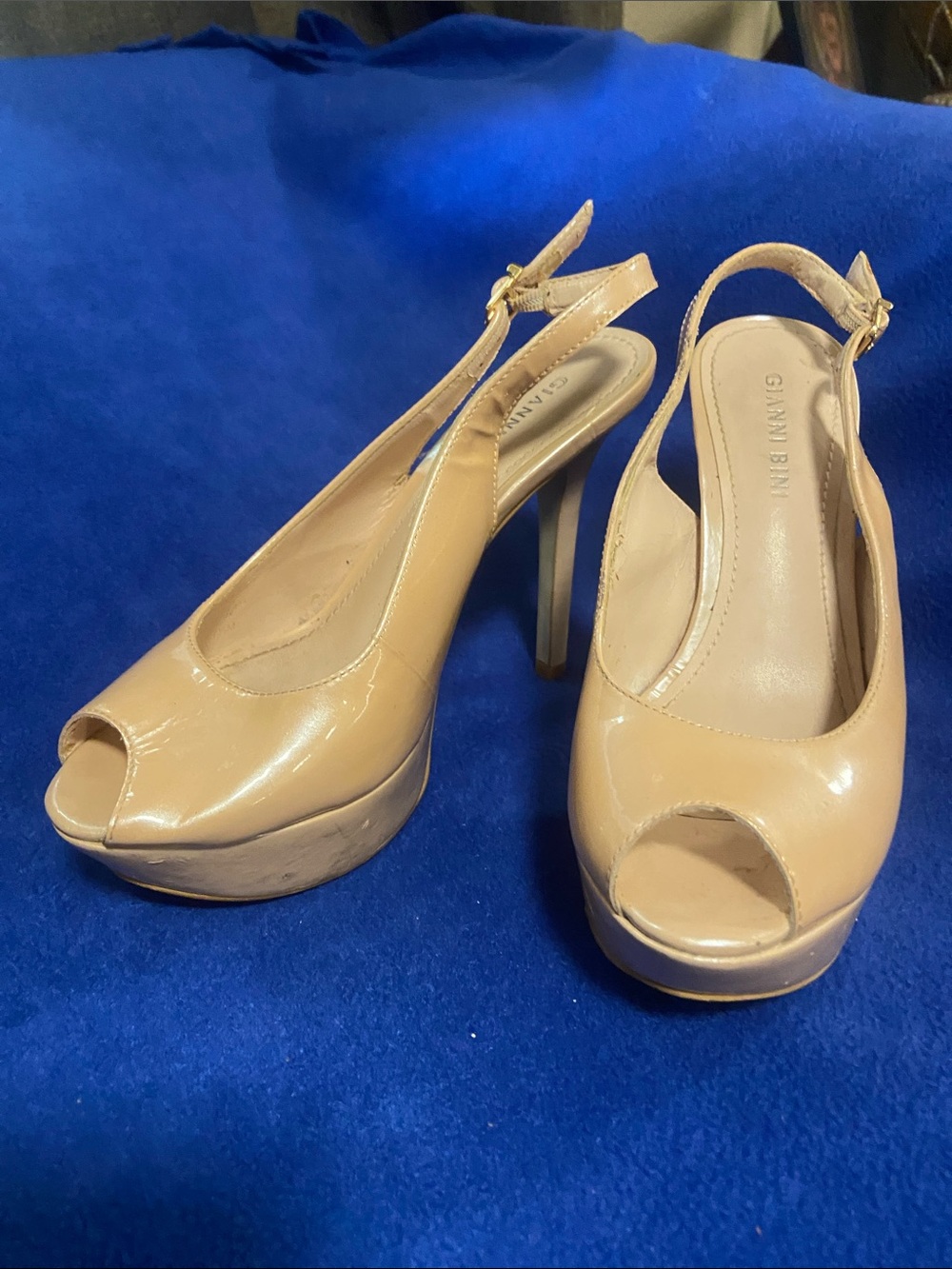 Gianni Bini Blush Patent Peep-Toe Slingback Platform Heels